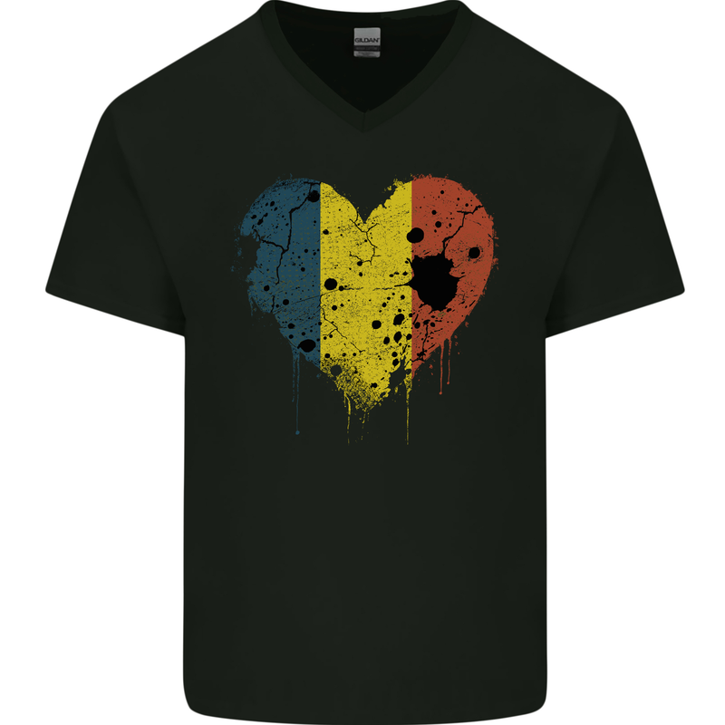Love Chad Flag Chadian Day Football Mens V-Neck Cotton T-Shirt Black