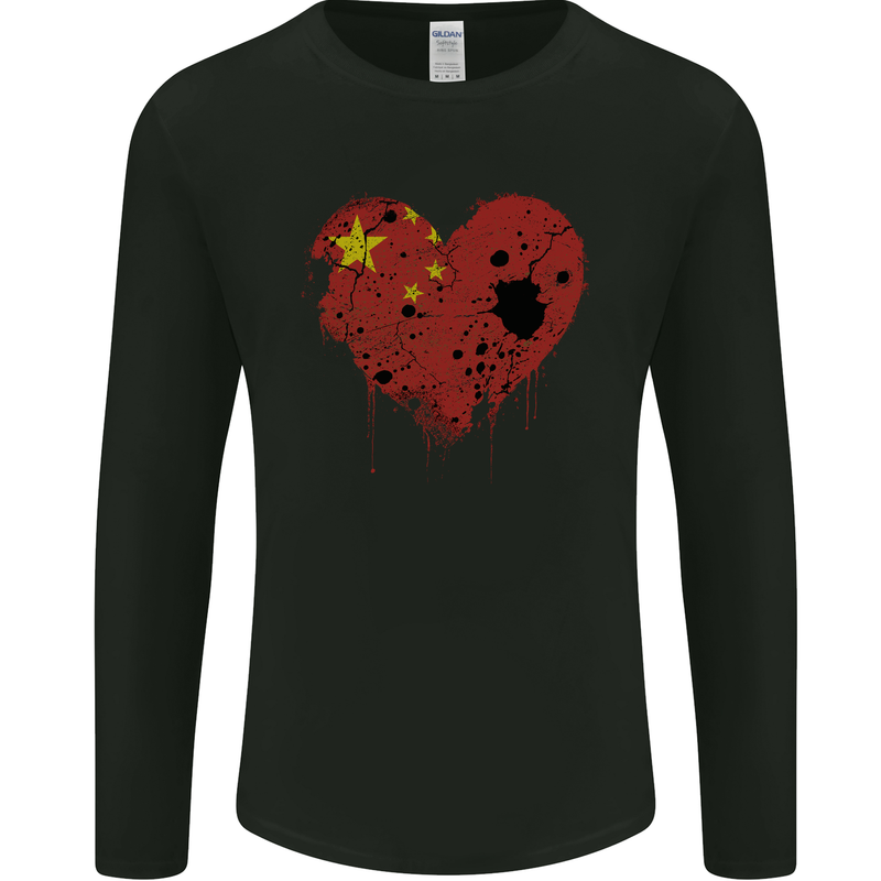 Love China Flag Chinese Day Football Mens Long Sleeve T-Shirt Black