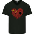 Love China Flag Chinese Day Football Mens V-Neck Cotton T-Shirt Black