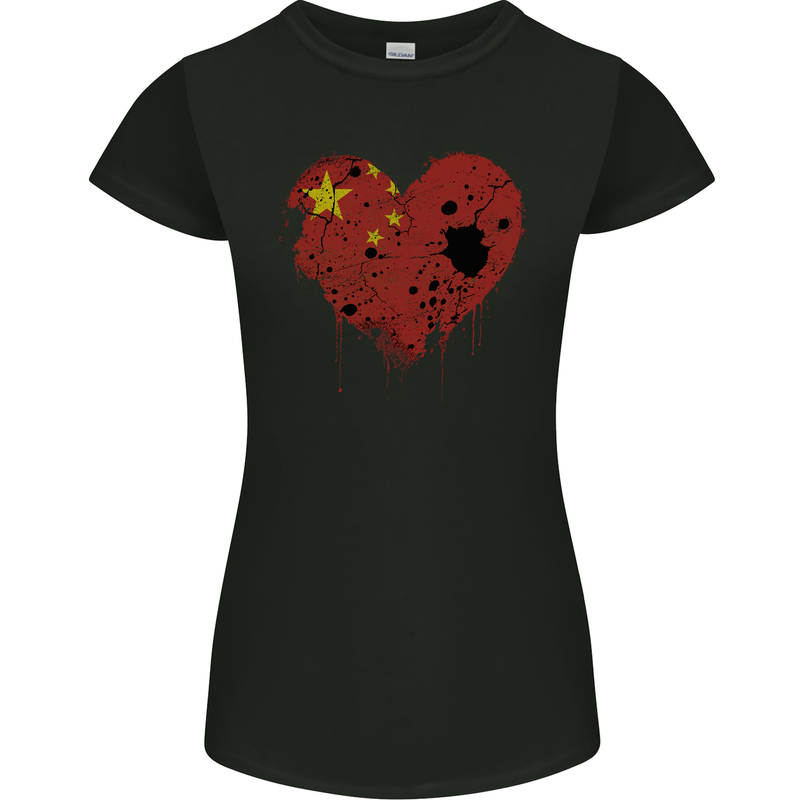 Love China Flag Chinese Day Football Womens Petite Cut T-Shirt Black