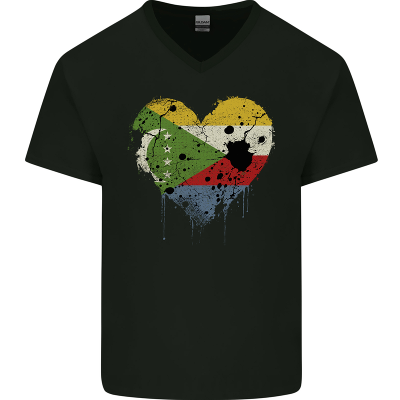 Love Comoros Flag Comorian Day Football Mens V-Neck Cotton T-Shirt Black
