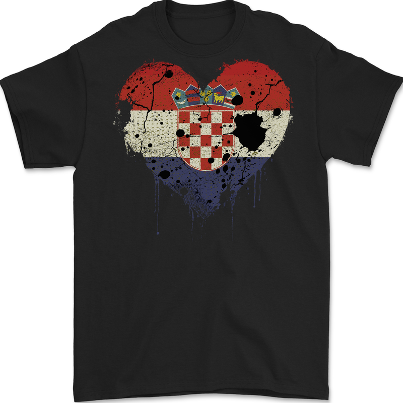 Love Croatia Flag Croatian Day Football Mens Gildan Cotton T-Shirt Black