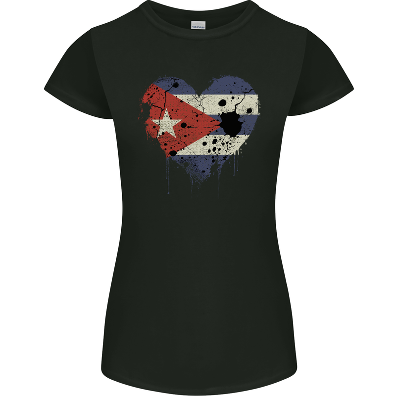 Love Cuba Flag Cuban Day Football Womens Petite Cut T-Shirt Black