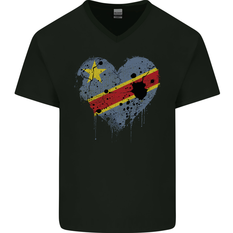 Love DR Congo Flag Congolese Day Football Mens V-Neck Cotton T-Shirt Black
