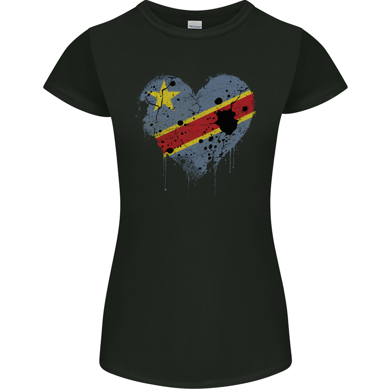 Love DR Congo Flag Congolese Day Football Womens Petite Cut T-Shirt Black