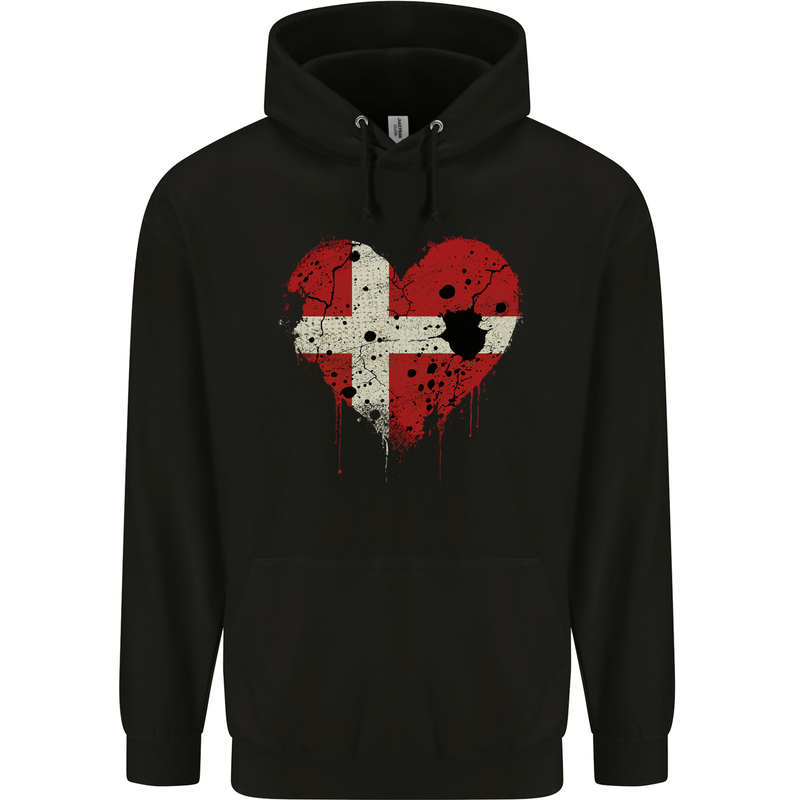 Love Denmark Flag Danish Day Football Childrens Kids Hoodie Black