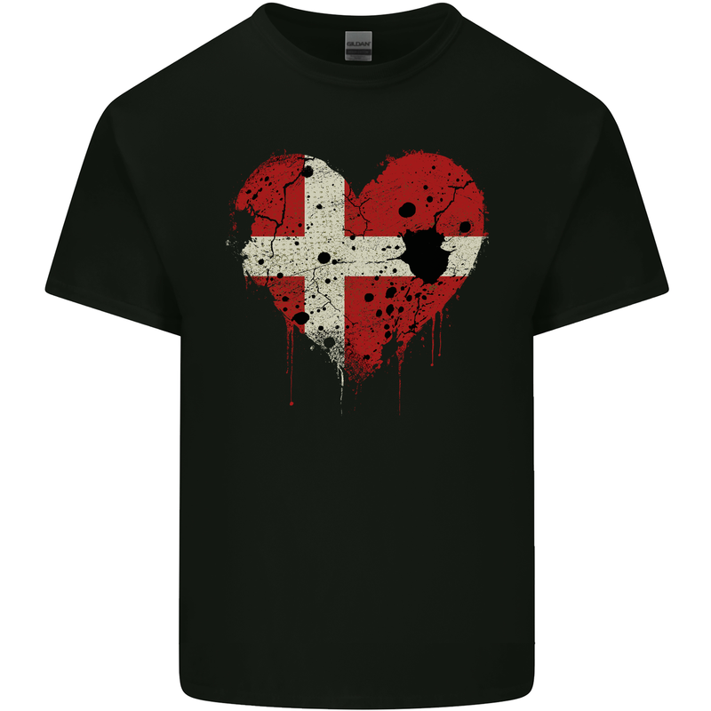 Love Denmark Flag Danish Day Football Mens Cotton T-Shirt Tee Top Black