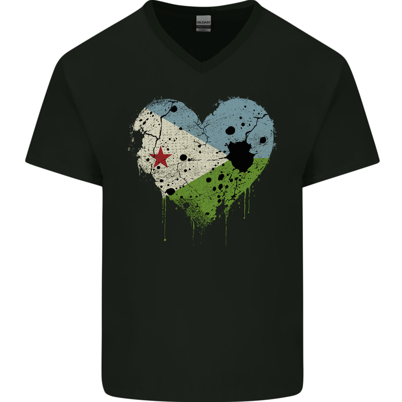 Love Djibouti Flag Djiboutians Day Football Mens V-Neck Cotton T-Shirt Black