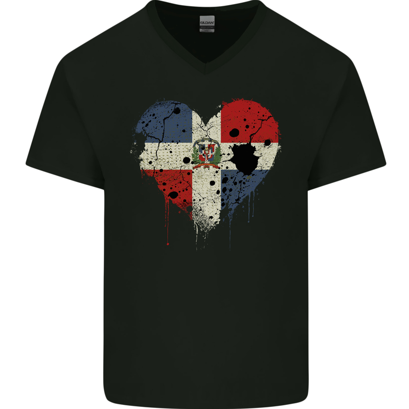 Love Dominican Republic Flag Dominicanos Day Mens V-Neck Cotton T-Shirt Black