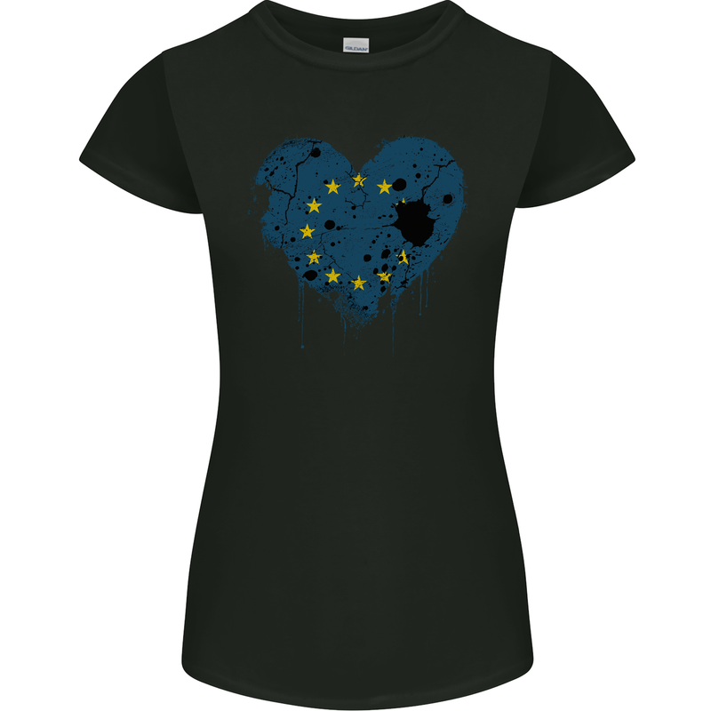 Love EU Flag European Union Flag Football Womens Petite Cut T-Shirt Black