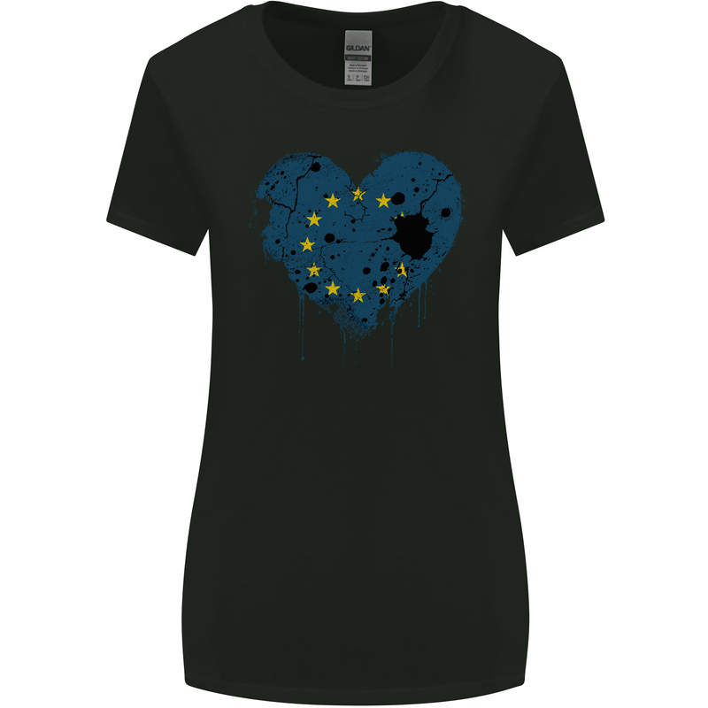 Love EU Flag European Union Flag Football Womens Wider Cut T-Shirt Black