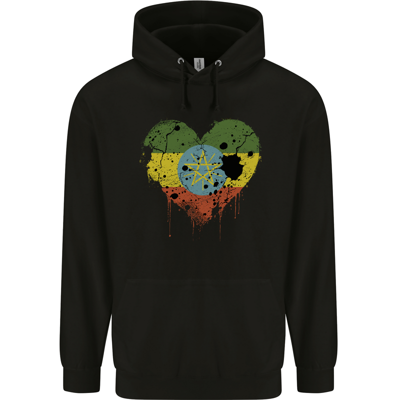 Love Ethiopia Flag Ethiopian Day Football Childrens Kids Hoodie Black