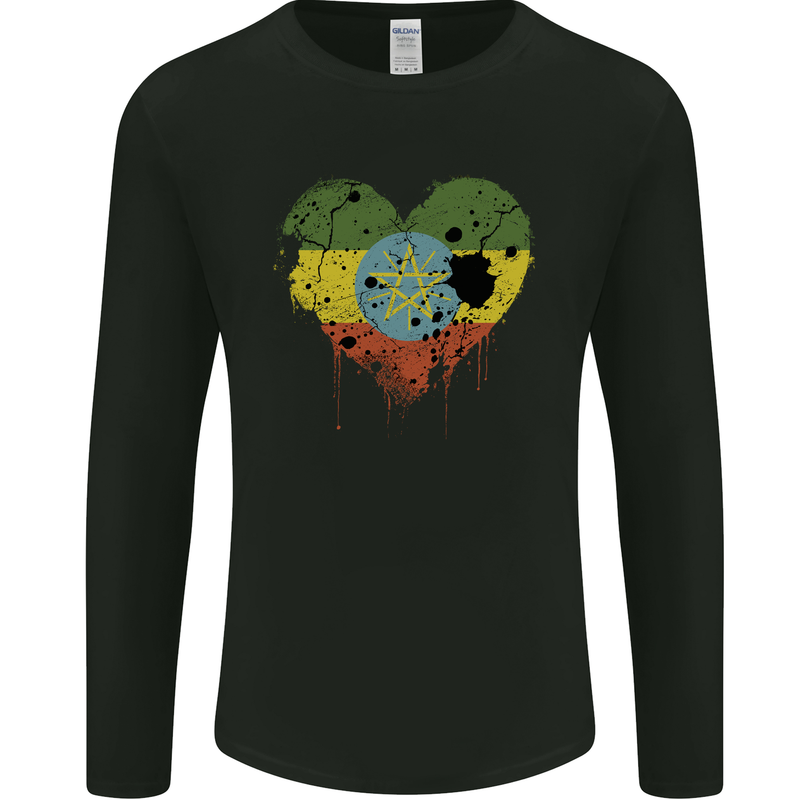 Love Ethiopia Flag Ethiopian Day Football Mens Long Sleeve T-Shirt Black