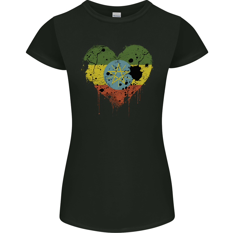 Love Ethiopia Flag Ethiopian Day Football Womens Petite Cut T-Shirt Black