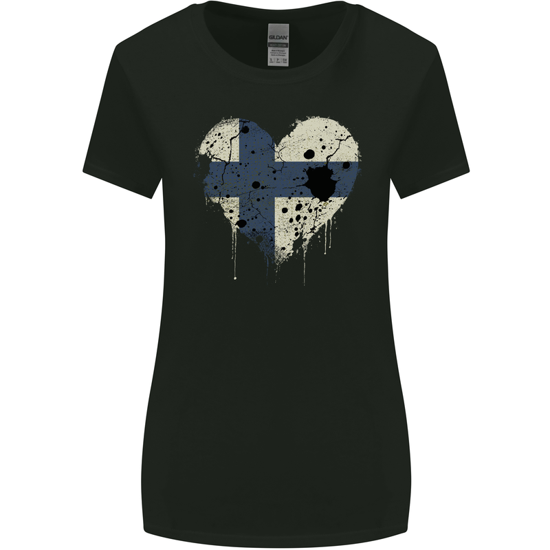 Love Finland Flag Finnish Day Football Womens Wider Cut T-Shirt Black