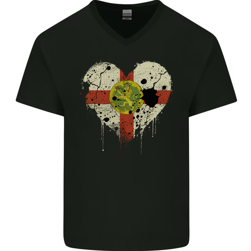 Love Flag ALDERNEY Football Mens V-Neck Cotton T-Shirt Black