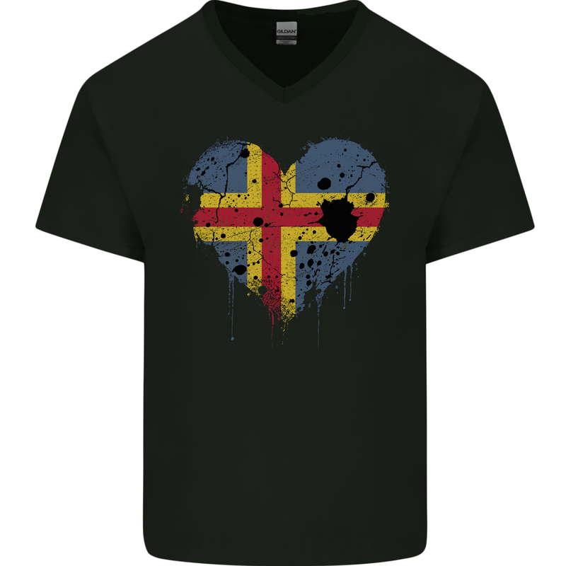Love Flag Aland Football Mens V-Neck Cotton T-Shirt Black