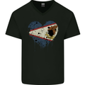 Love Flag American Samoa Football Rugby Mens V-Neck Cotton T-Shirt Black