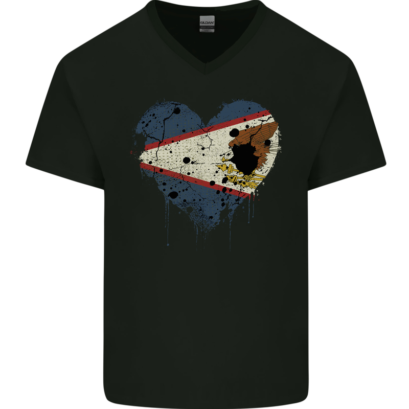 Love Flag American Samoa Football Rugby Mens V-Neck Cotton T-Shirt Black