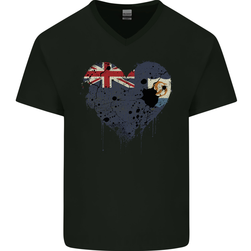 Love Flag Anguilla Football Mens V-Neck Cotton T-Shirt Black