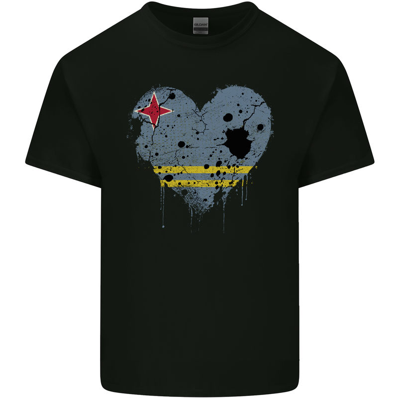 Love Flag Aruba Football Mens Cotton T-Shirt Tee Top Black