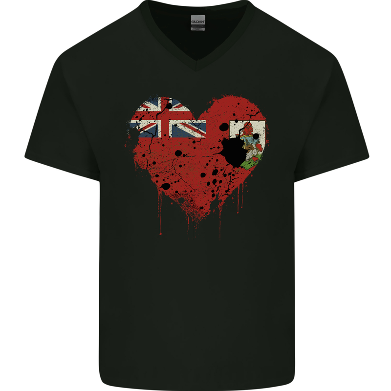 Love Flag Bermuda Football Mens V-Neck Cotton T-Shirt Black