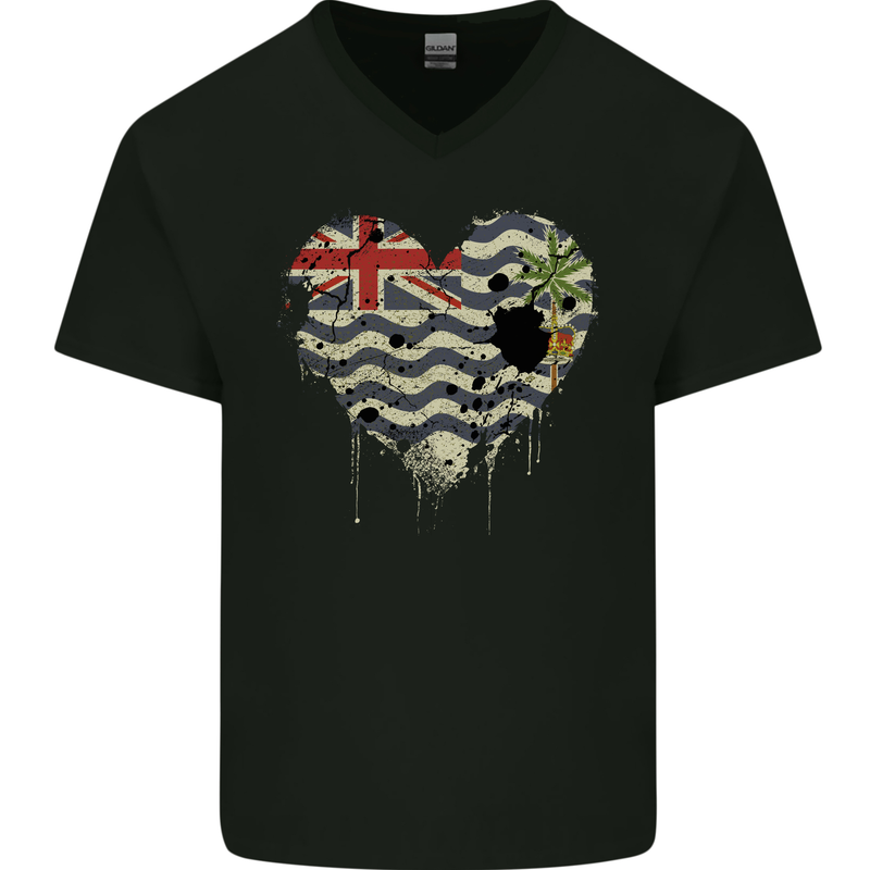 Love Flag British Indian Ocean Territory Mens V-Neck Cotton T-Shirt Black