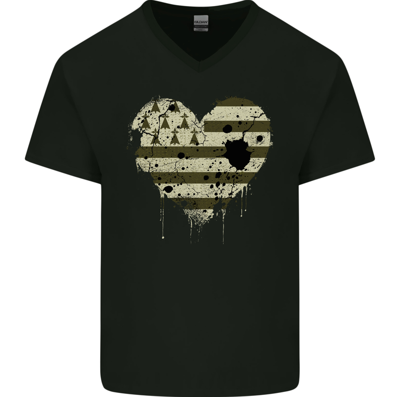 Love Flag Brittany Football Mens V-Neck Cotton T-Shirt Black