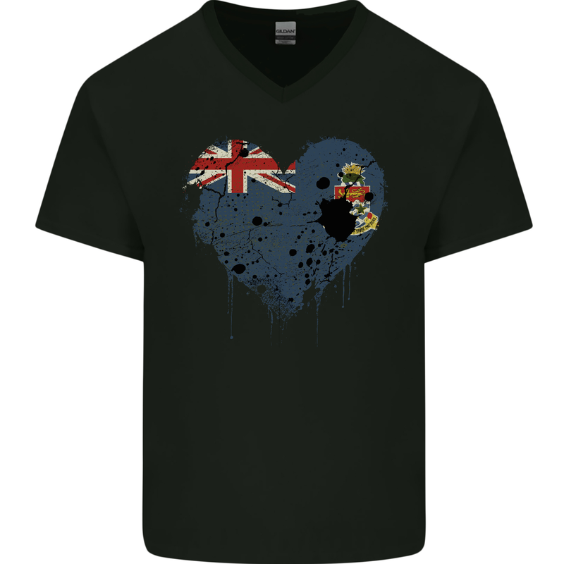 Love Flag Cayman Islands Football Mens V-Neck Cotton T-Shirt Black