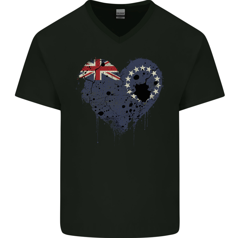 Love Flag Cook Islands Football Mens V-Neck Cotton T-Shirt Black