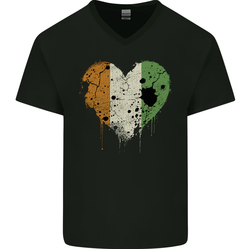 Love Flag Cote d' Ivoire Football Mens V-Neck Cotton T-Shirt Black