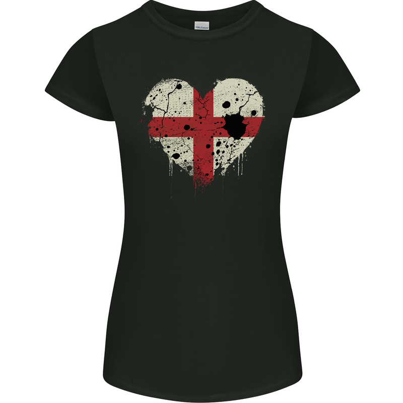 Love Flag England English Football Rugby Womens Petite Cut T-Shirt Black