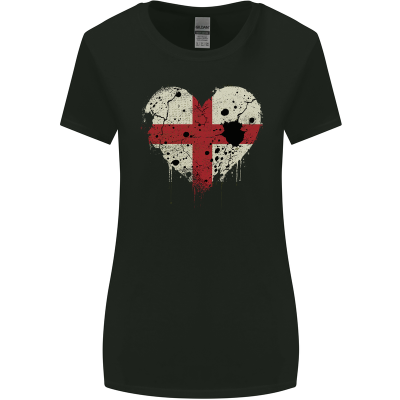 Love Flag England English Football Rugby Womens Wider Cut T-Shirt Black