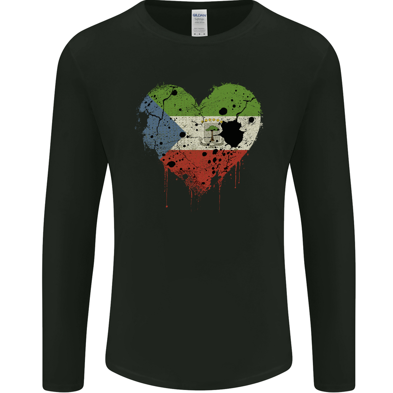 Love Flag Equatorial Guinea Football Mens Long Sleeve T-Shirt Black