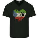 Love Flag Equatorial Guinea Football Mens V-Neck Cotton T-Shirt Black