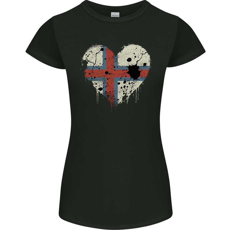 Love Flag Faroe Islands Football Womens Petite Cut T-Shirt Black