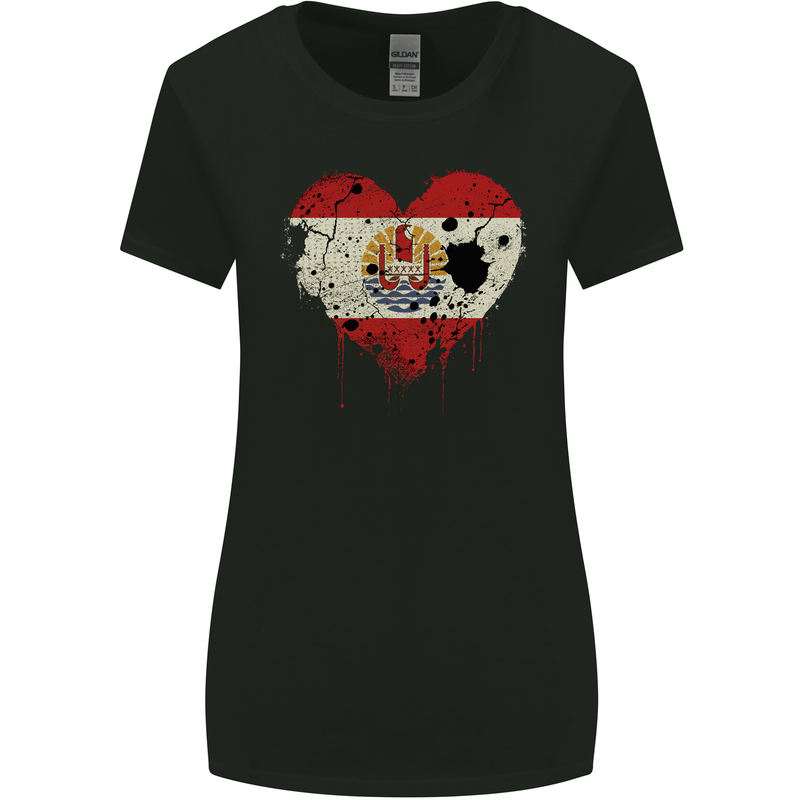 Love Flag French Polynesia Football Womens Wider Cut T-Shirt Black
