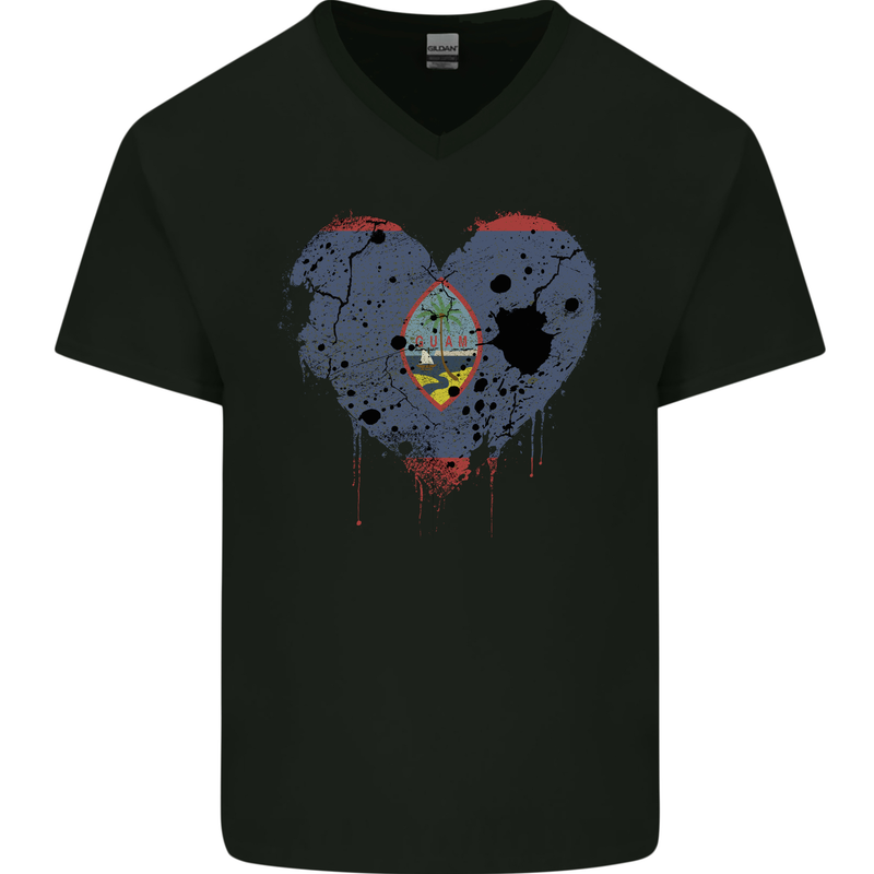 Love Flag Guam Football Mens V-Neck Cotton T-Shirt Black