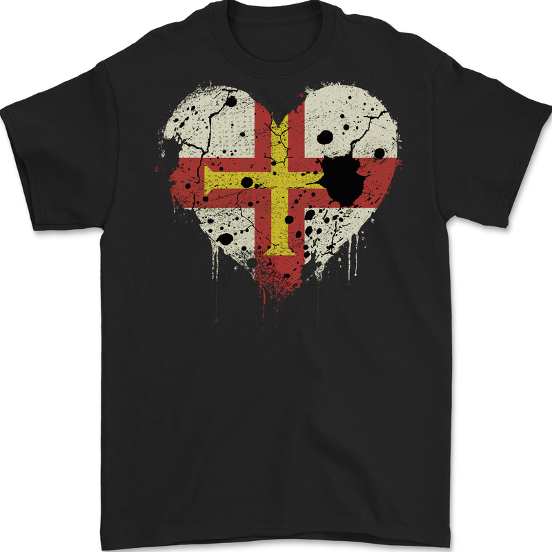 Love Flag Guernsey Football Mens Gildan Cotton T-Shirt Black