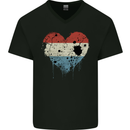 Love Flag Luxembourg Football Mens V-Neck Cotton T-Shirt Black