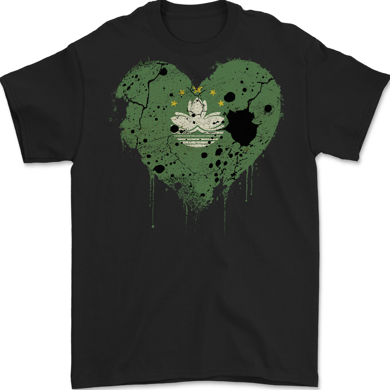 Love Flag Macau Football Mens Gildan Cotton T-Shirt Black