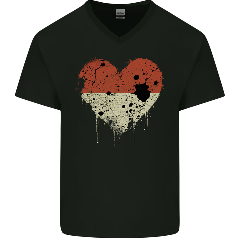 Love Flag Monaco Football Mens V-Neck Cotton T-Shirt Black