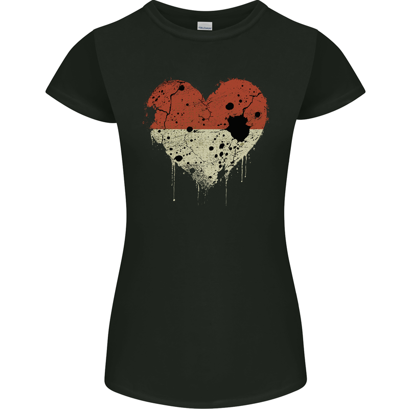 Love Flag Monaco Football Womens Petite Cut T-Shirt Black