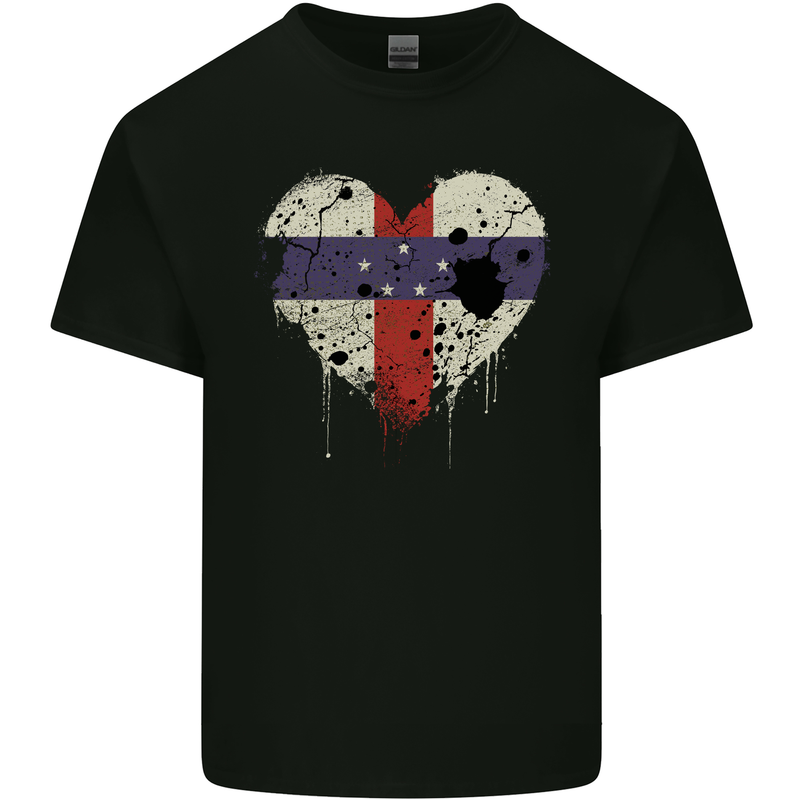Love Flag Netherlands Antilles Football Mens Cotton T-Shirt Tee Top Black