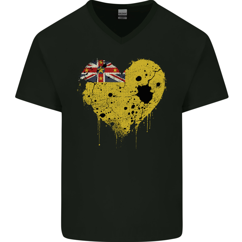 Love Flag Niue Football Mens V-Neck Cotton T-Shirt Black