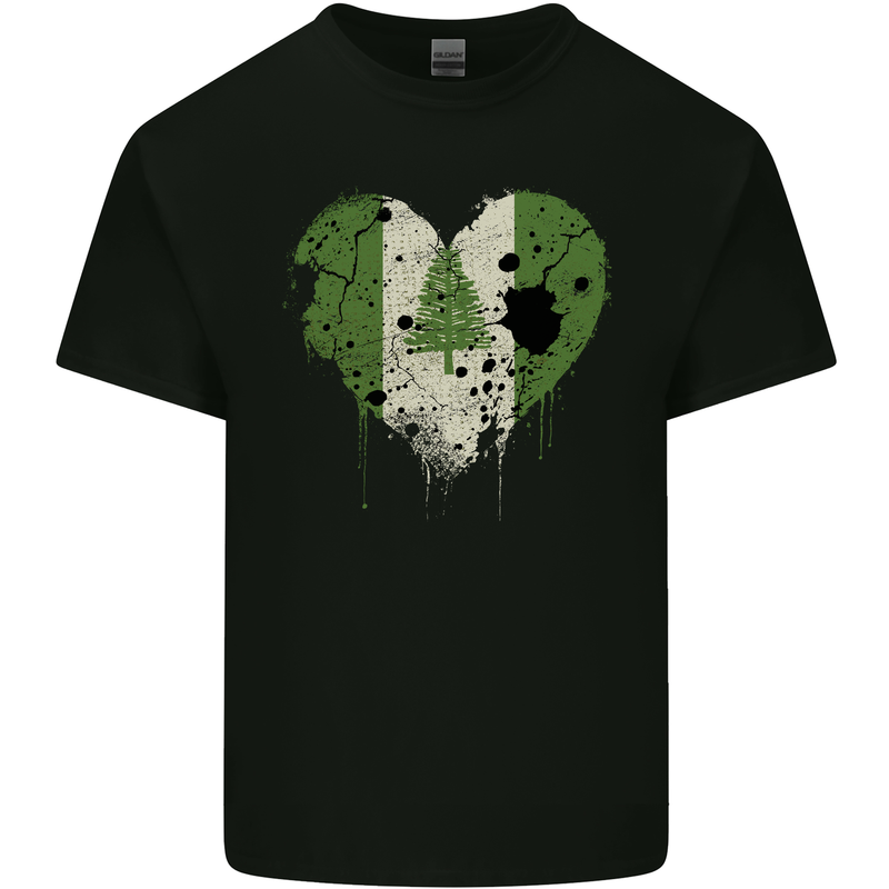 Love Flag Norfolk Island Football Mens Cotton T-Shirt Tee Top Black