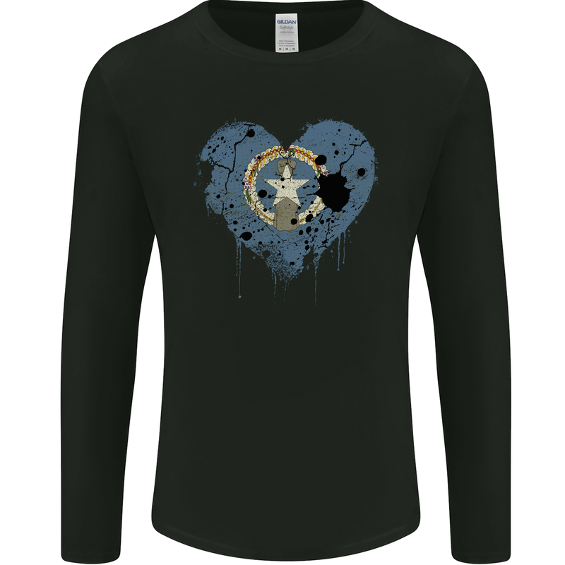 Love Flag Northern Mariana Islands Football Mens Long Sleeve T-Shirt Black