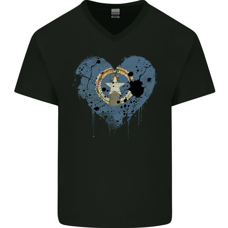 Love Flag Northern Mariana Islands Football Mens V-Neck Cotton T-Shirt Black