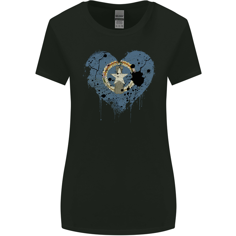 Love Flag Northern Mariana Islands Football Womens Wider Cut T-Shirt Black