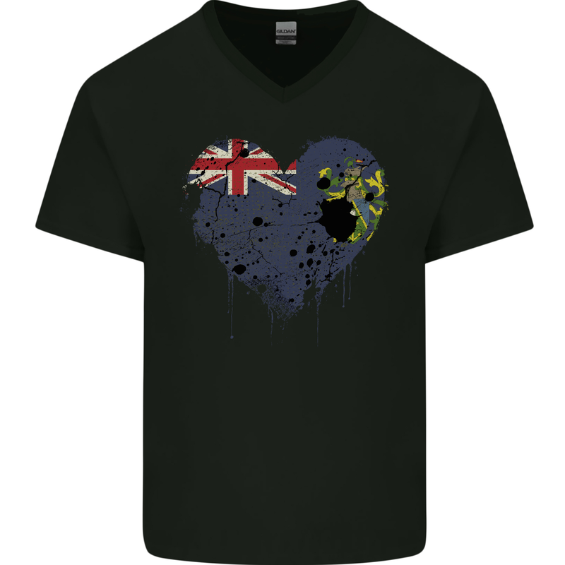 Love Flag Pitcairn Islands Football Mens V-Neck Cotton T-Shirt Black